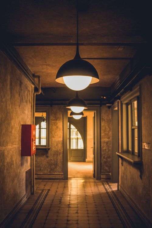 Free Atmospheric view of a classic hallway with pendant lights in Istanbul. Stock Photo