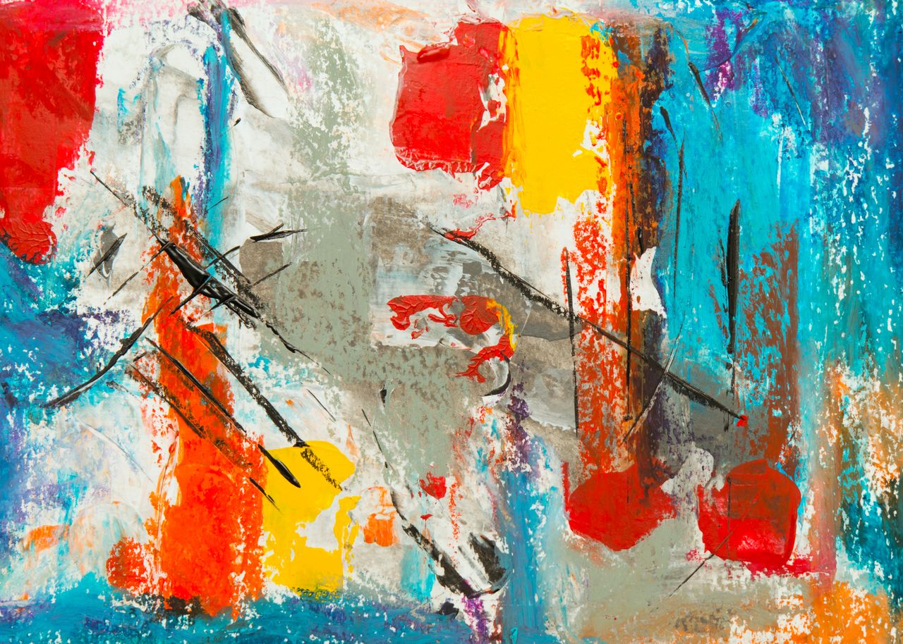 dynamic abstract artwork featuring vivid colors and expressive brushst