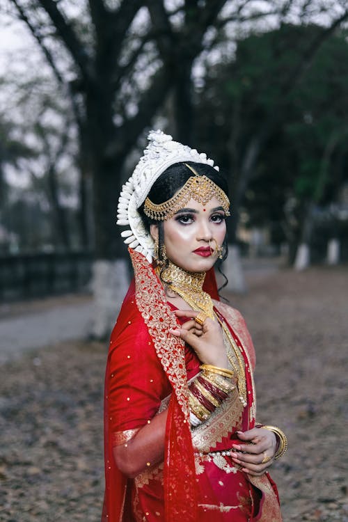 Young Model in a Traditional Indian Wedding Dress
