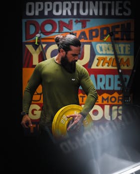 Athletic man in a gym lifting weights with motivational background in Kurdistan.
