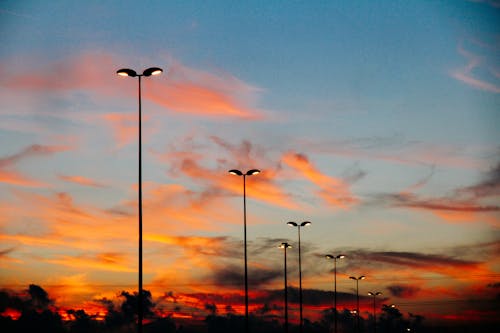 Free Photo of Street Lamps During Dawn Stock Photo