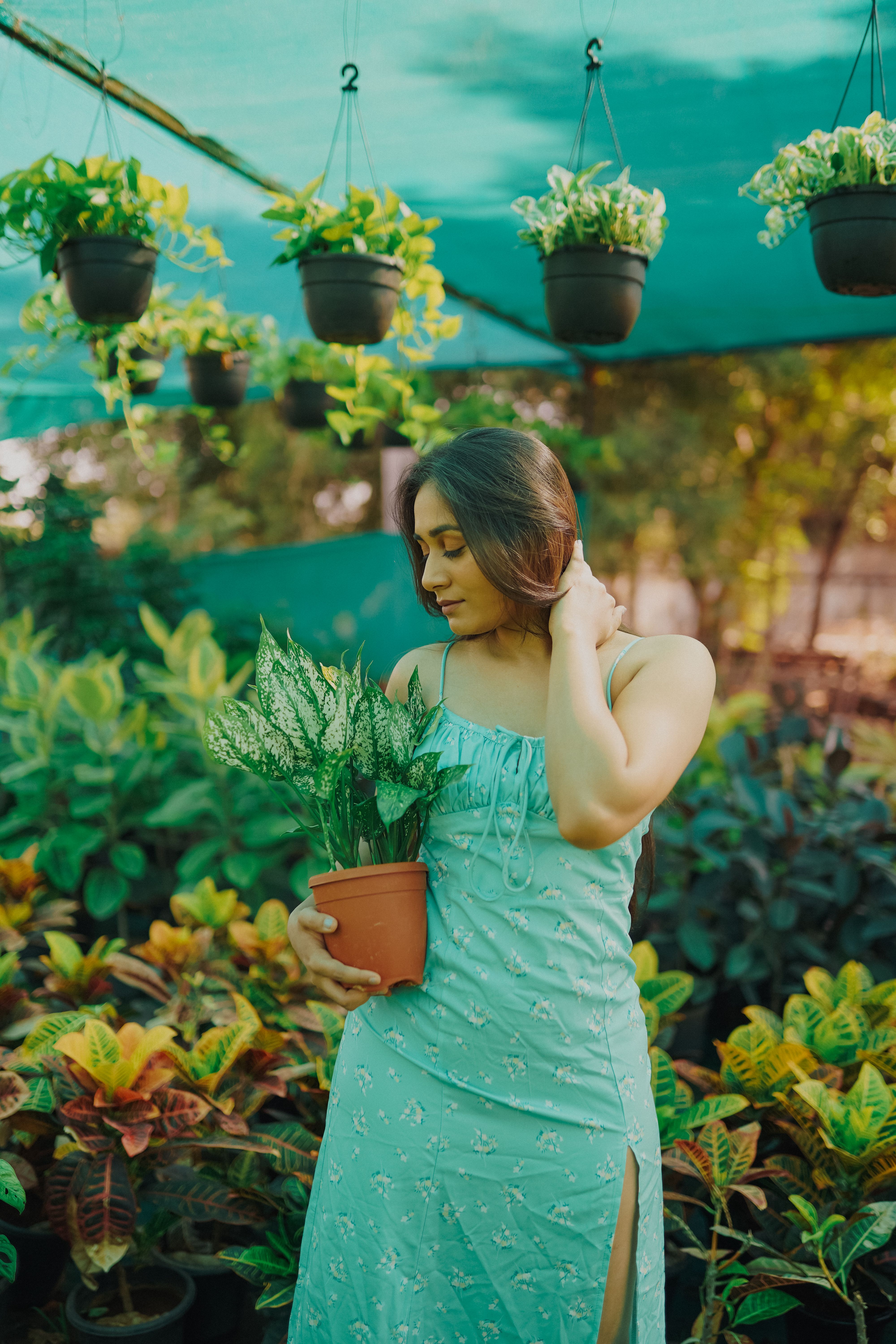 Portrait of Brunette Woman in Green Dress · Free Stock Photo