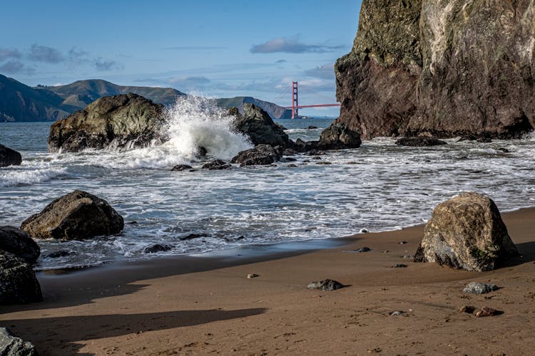 Mile Rock Beach In San Francisco, San Francisco Bay, California 