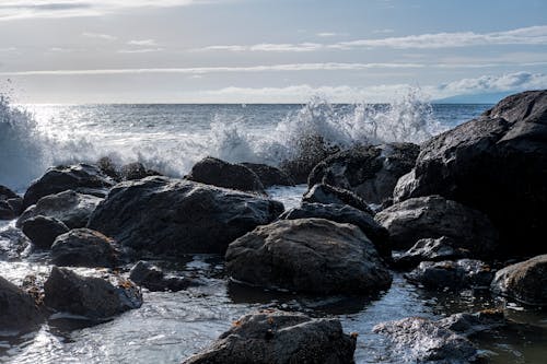 Seascape with Waves Crashing Against the Rocks