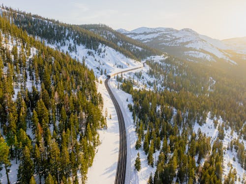 Road on Mountainside in Winter