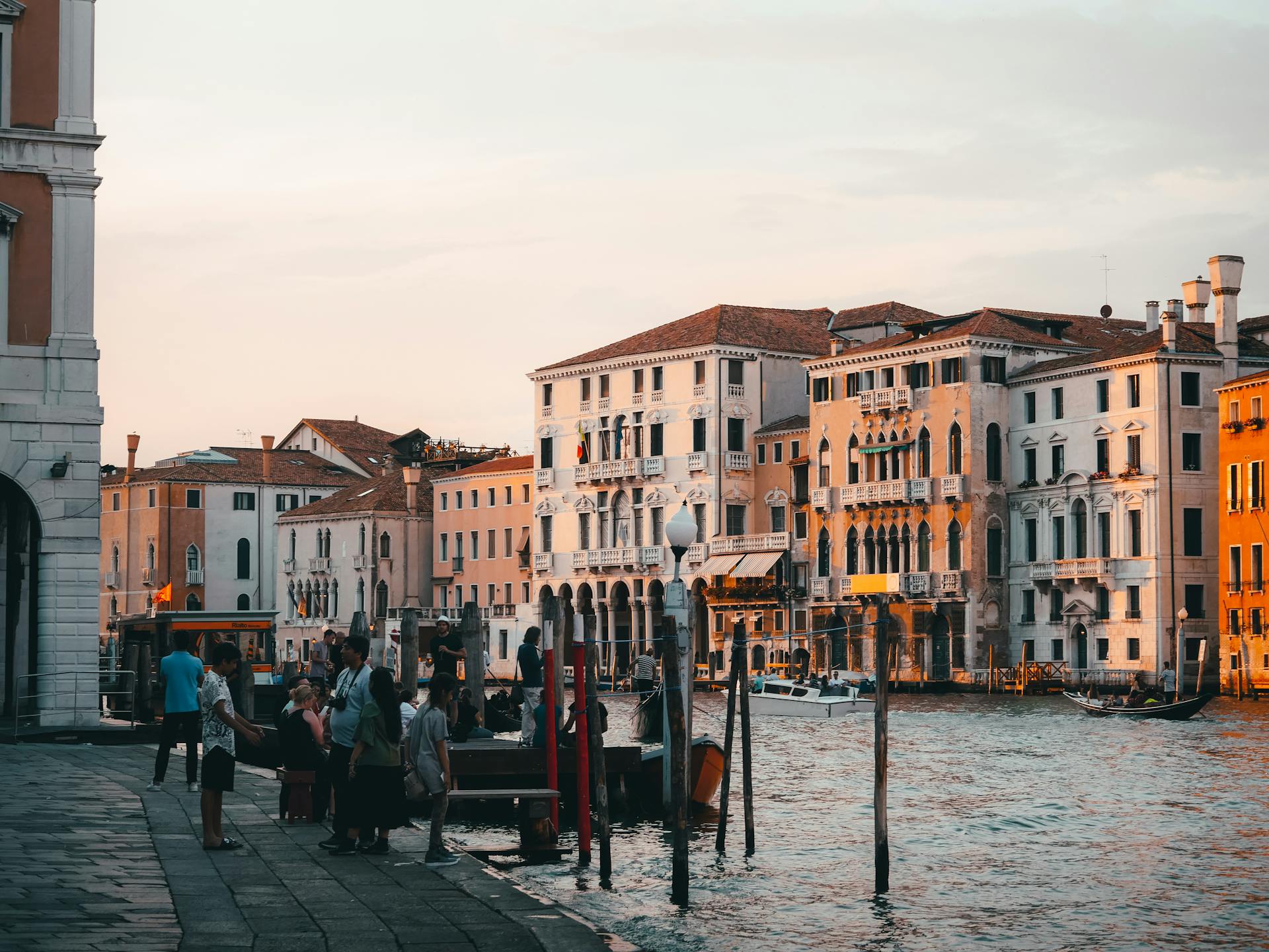 Tourists await ferry in Venice
