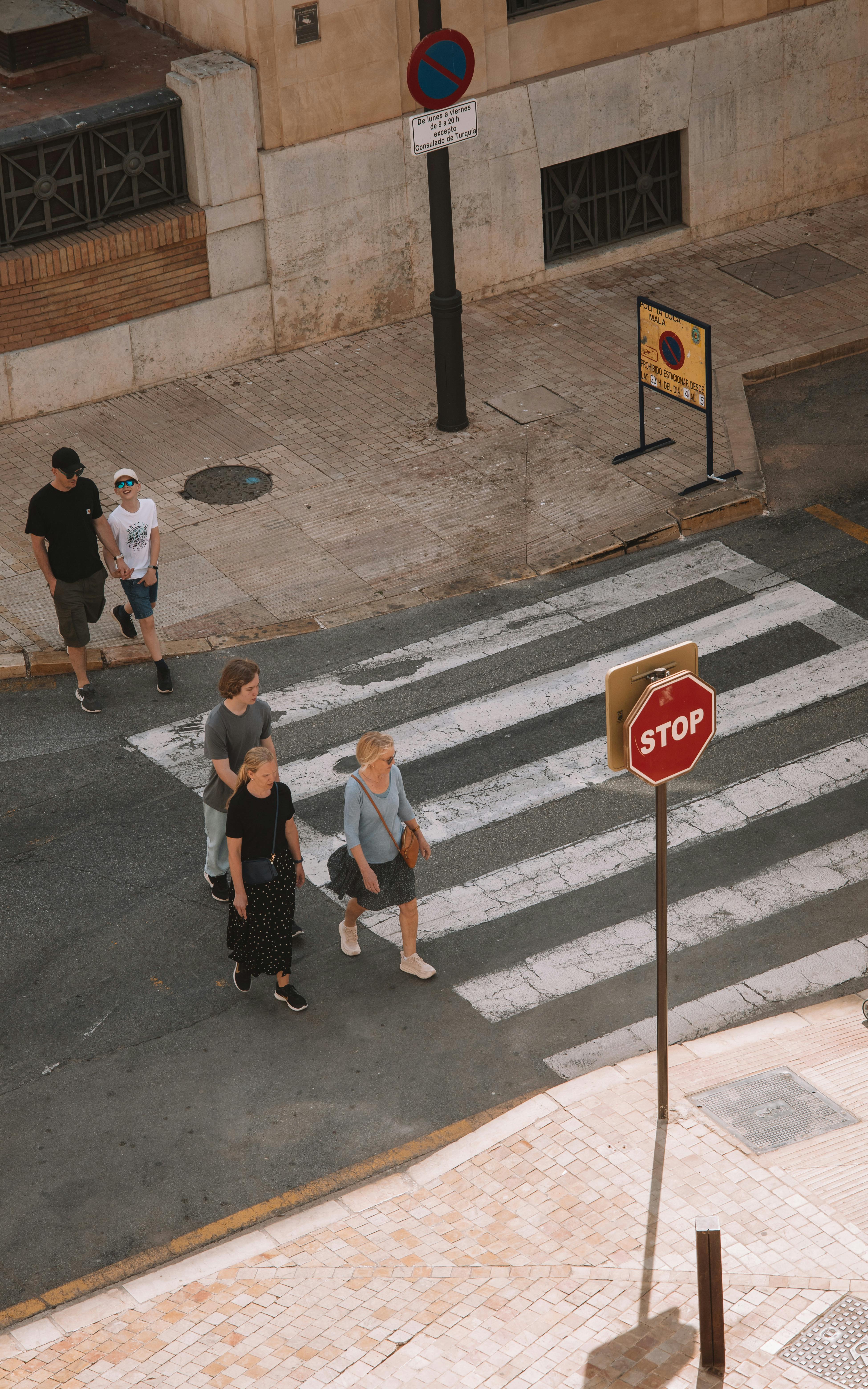 High Angle Shot Of People Walking On A Zebra Crossing · Free Stock.