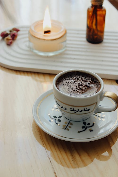 Free High Angle View of a Cup of Coffee Stock Photo