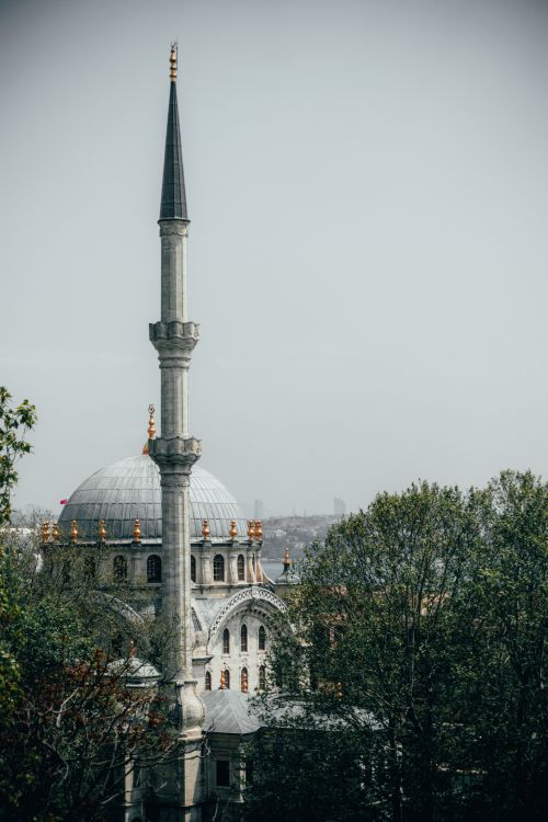 Free Stunning shot of Nusretiye Mosque showcasing Ottoman architecture amidst lush greenery in Istanbul. Stock Photo