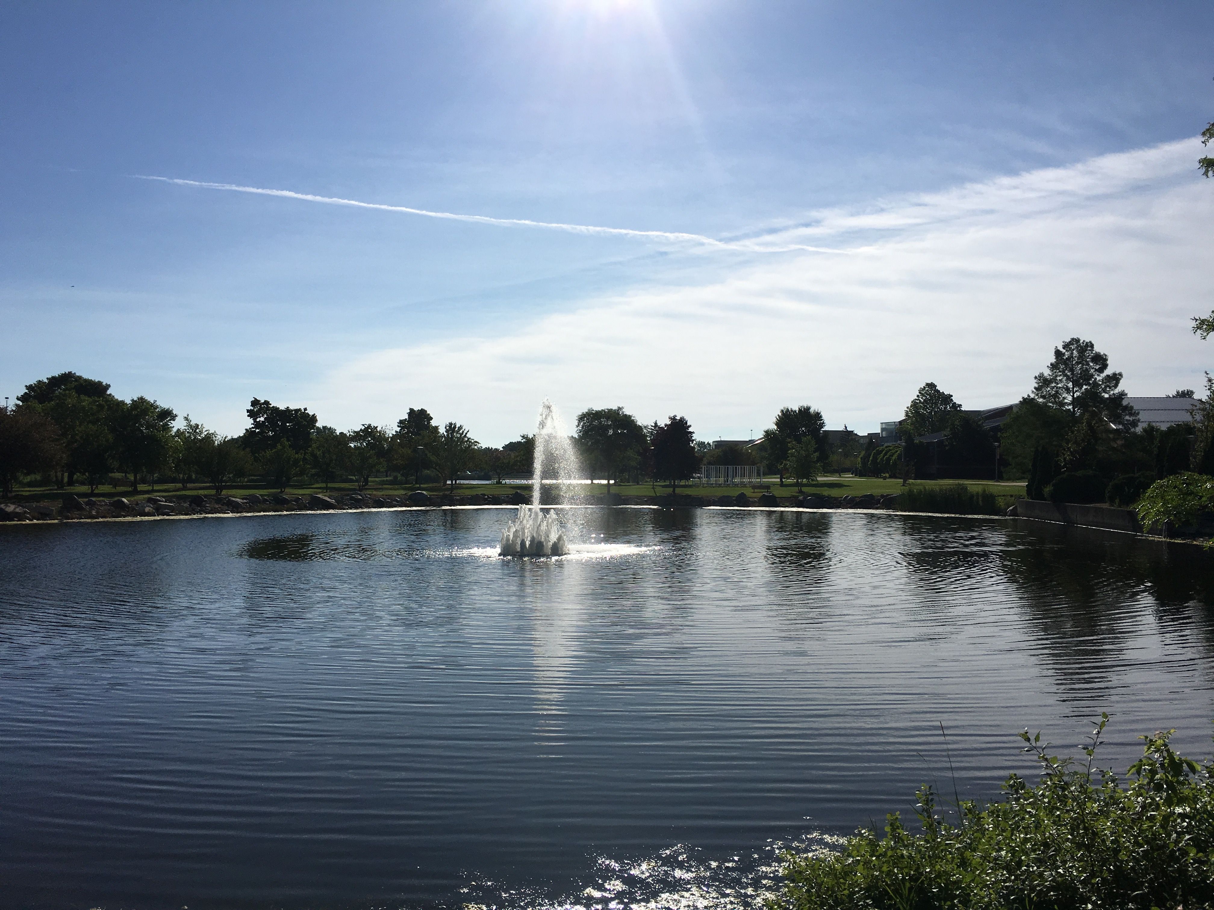 Free stock photo of blue sky, college, fountain