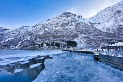 Fjords and a Body of Water in Winter 