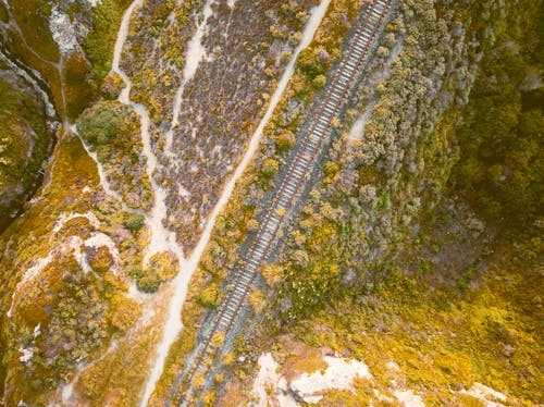 Top View of a Railway on a Rocky Hill 
