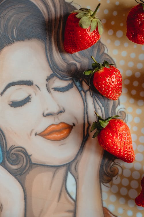 A Drawing of a Woman with Strawberries 