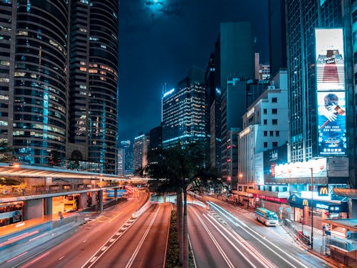 Illuminated Street in City at Night