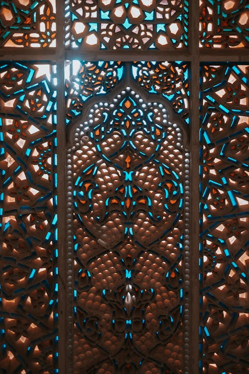 A window with intricate designs in it