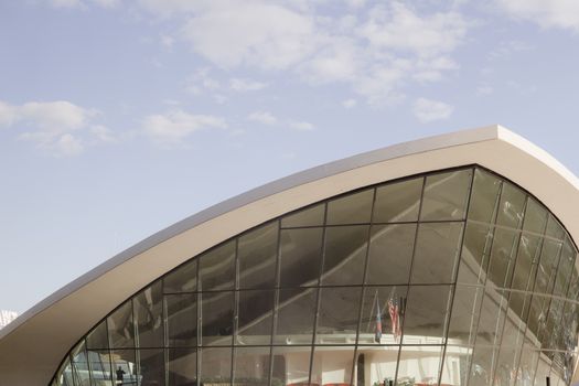 Modern architecture of the TWA Terminal at JFK Airport, New York, showcasing its unique design.