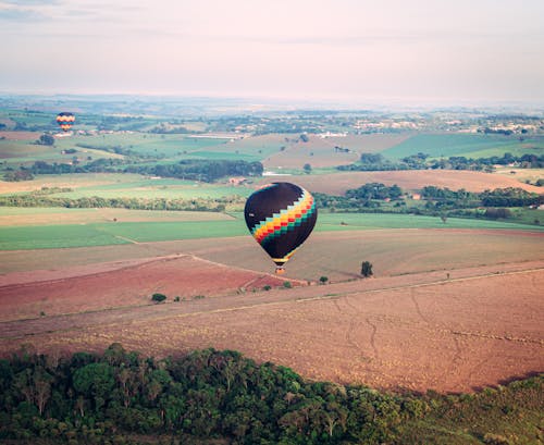 Hot Air Balloon over Fields
