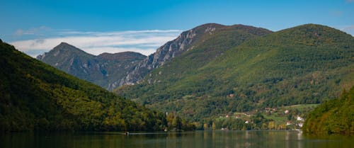 Lake surrounded by mountains panorama in western Serbia