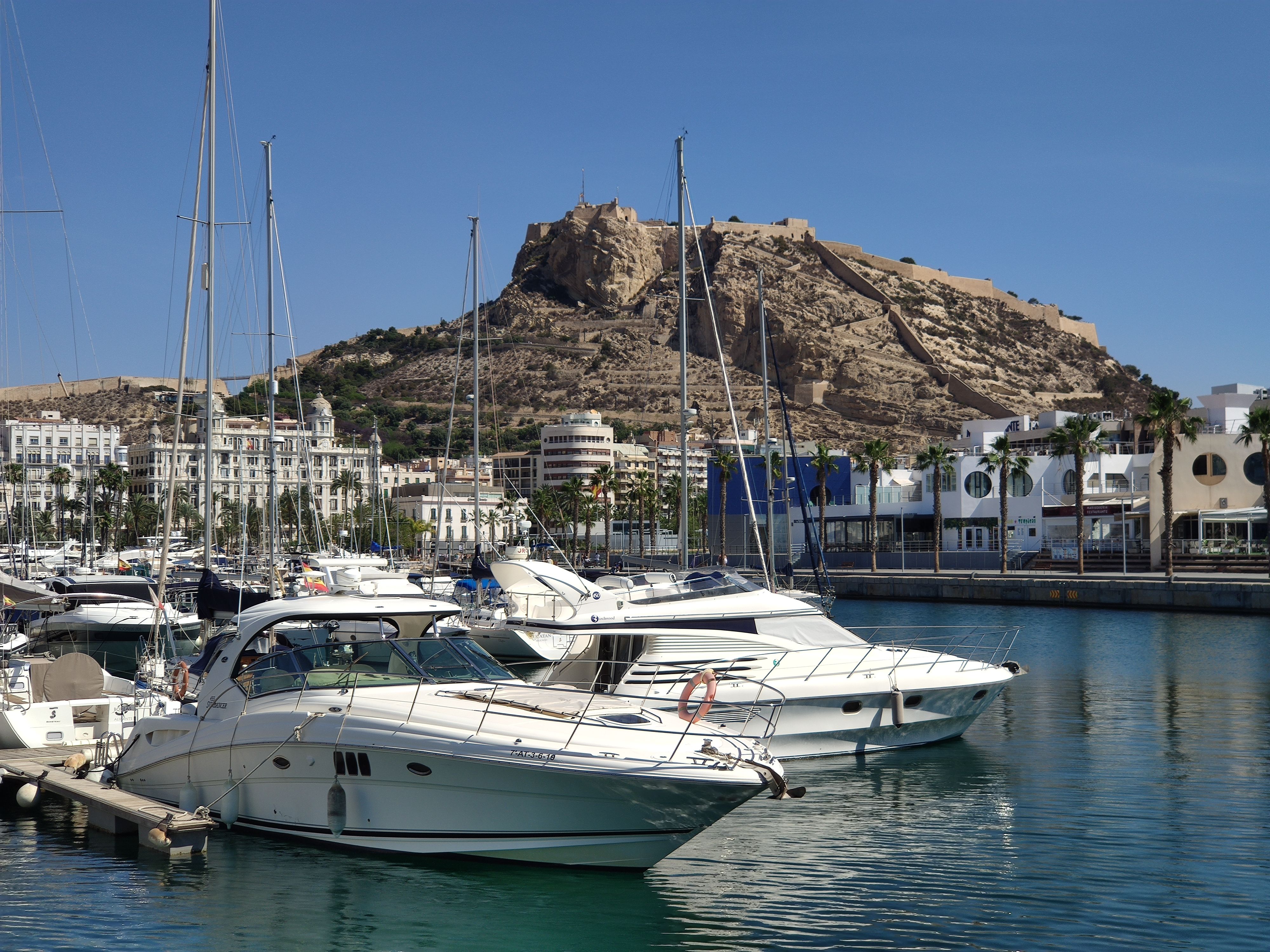 Outstanding Catamaran Sailing Cruise in Barcelona Review: A Relaxing Mediterranean Escape for Just $16 Review 2026 - Picturesque Alicante harbor with yachts and Santa Barbara Castle under sunny skies.