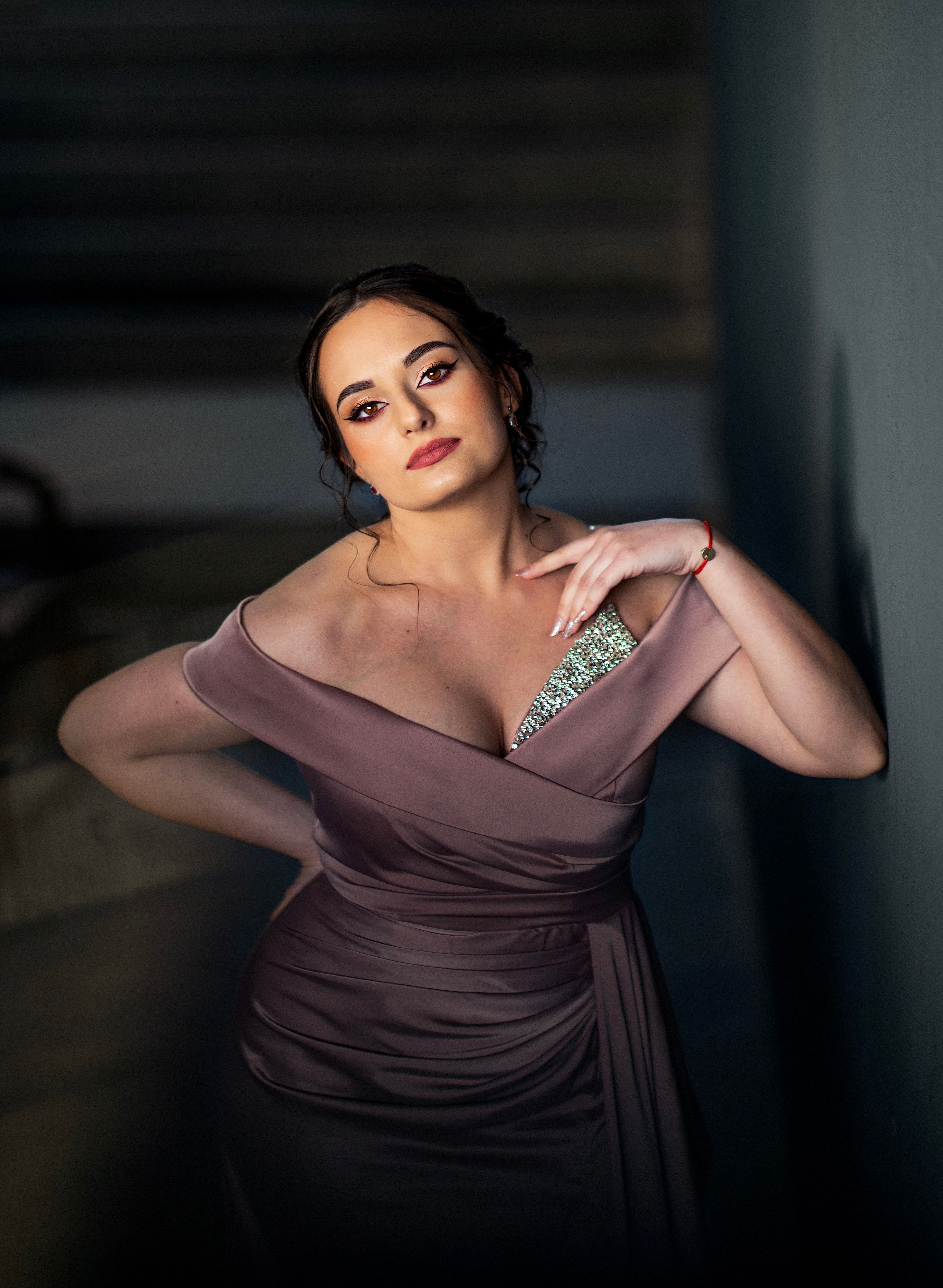 Dusty rose satin wrap dress
