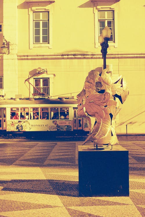 Modern Statue near Street in Lisbon