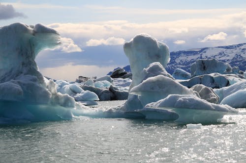 Berg Bedekt Met Sneeuw Onder Waterlichaam Overdag