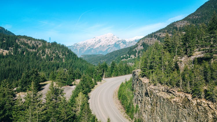 Aerial View Of A Road In North Cascade Mountains, Washington, USA