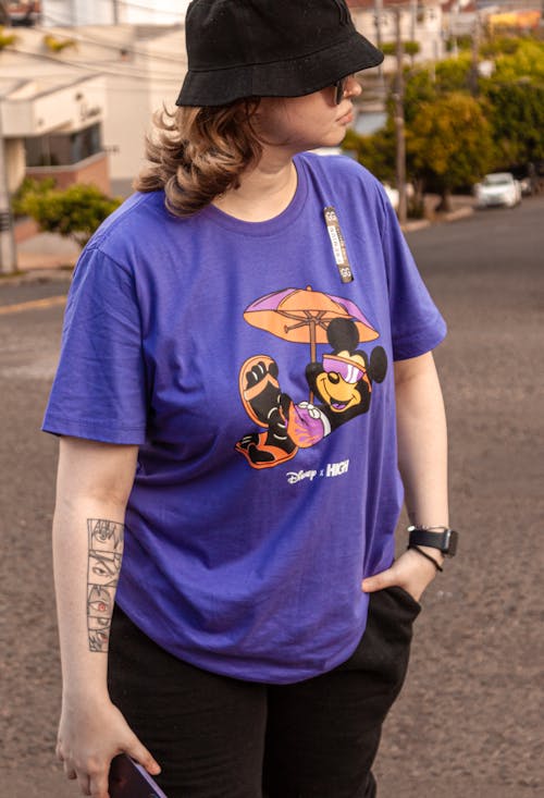 Woman in a T-Shirt with Mickey Mouse on Vacation