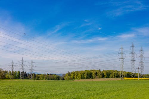 Free Power Lines on a Field Stock Photo