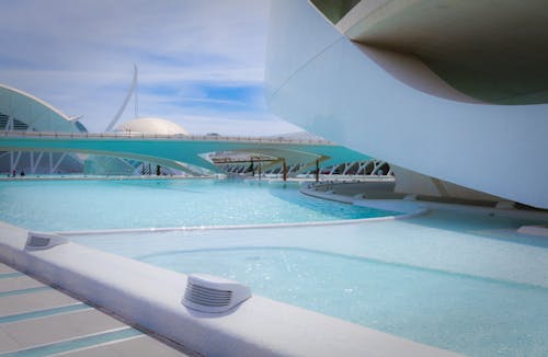 Decorative Paddling Pools between the Science Museum Principe Felipe and Queen Sofia Palace of Arts in Valencia