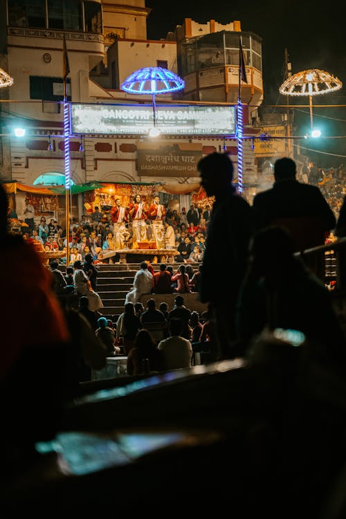 People at Traditional Festival at Night