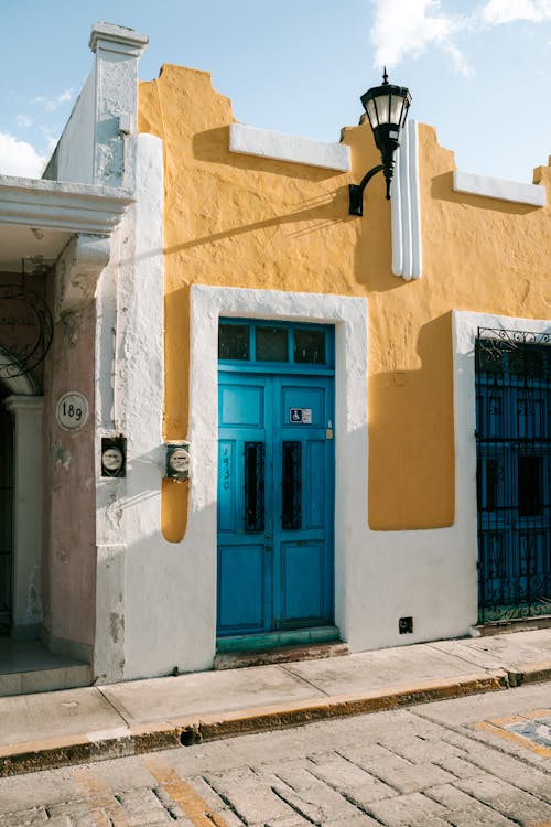 Residential Building with Blue Doors 