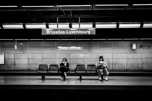 Free Train Station in Black and White Stock Photo