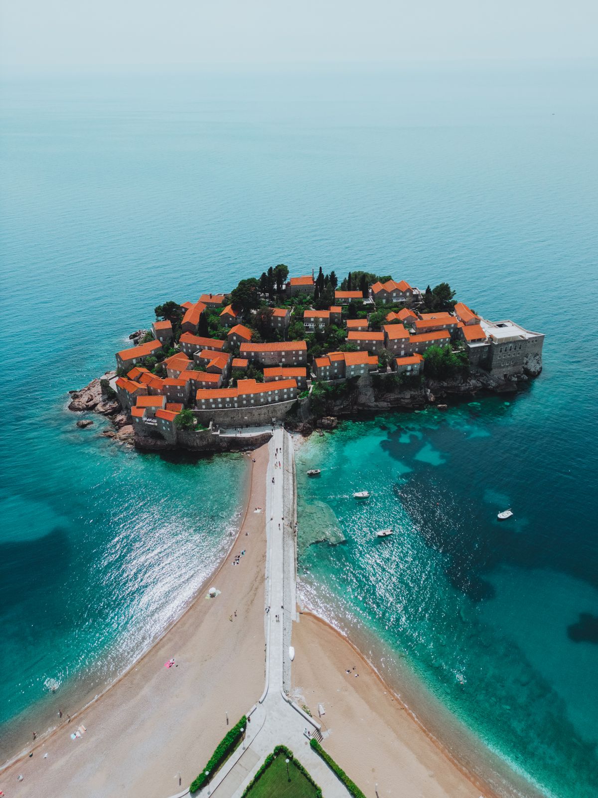 A town on a foreland on the sea shore in Montenegro — the iconic headland silhouette of the Adriatic coast