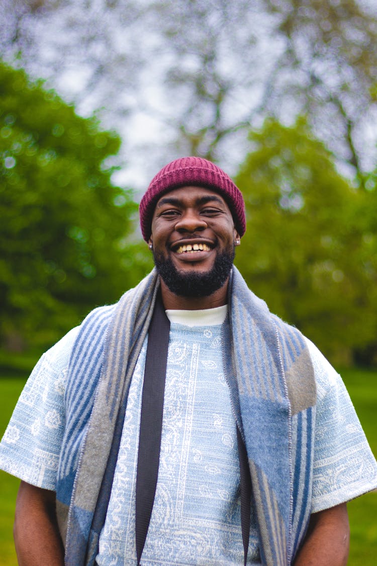 Smiling Man In Hat And Scarf