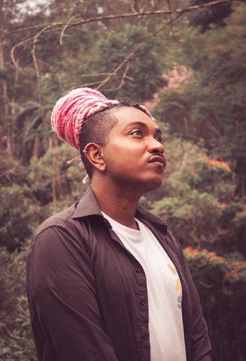 Portrait of Man with Pink Dreadlocks