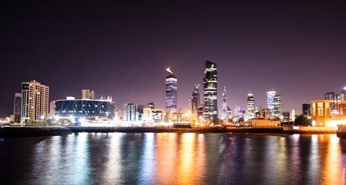 Skyscrapers in Kuwait City Illuminated at Night 