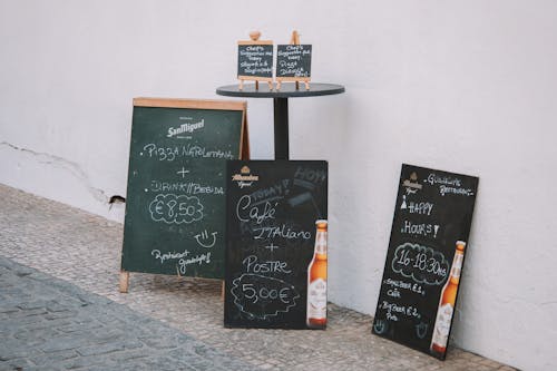 Advertisements on Chalk Board near Wall