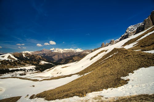 Sunlit Valley in Mountains in Winter