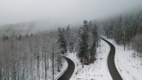 Mountain Road from Above during Winter