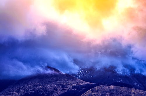 Бесплатное стоковое фото с горы, закат, небеса