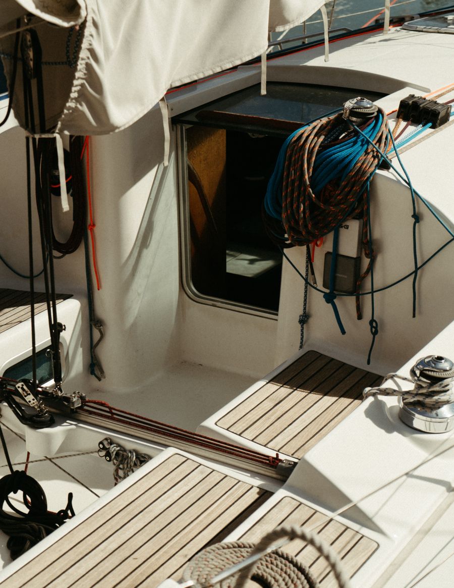 Detail of yacht deck and teak care
