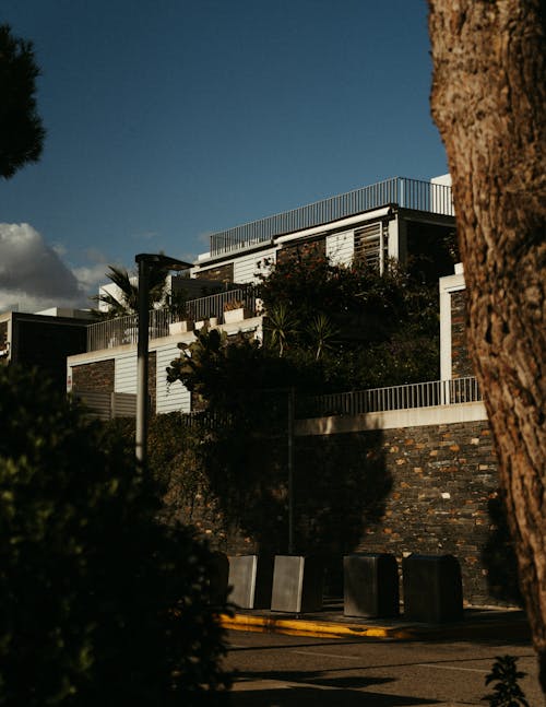 Sunlit Street near Building in Town