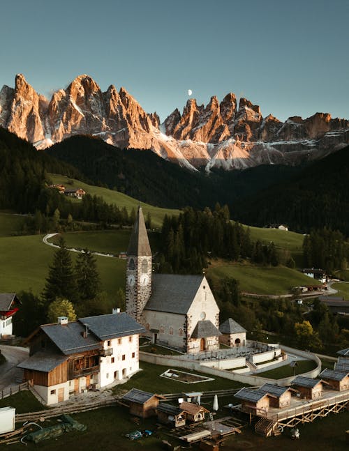 Village with Church in Mountains