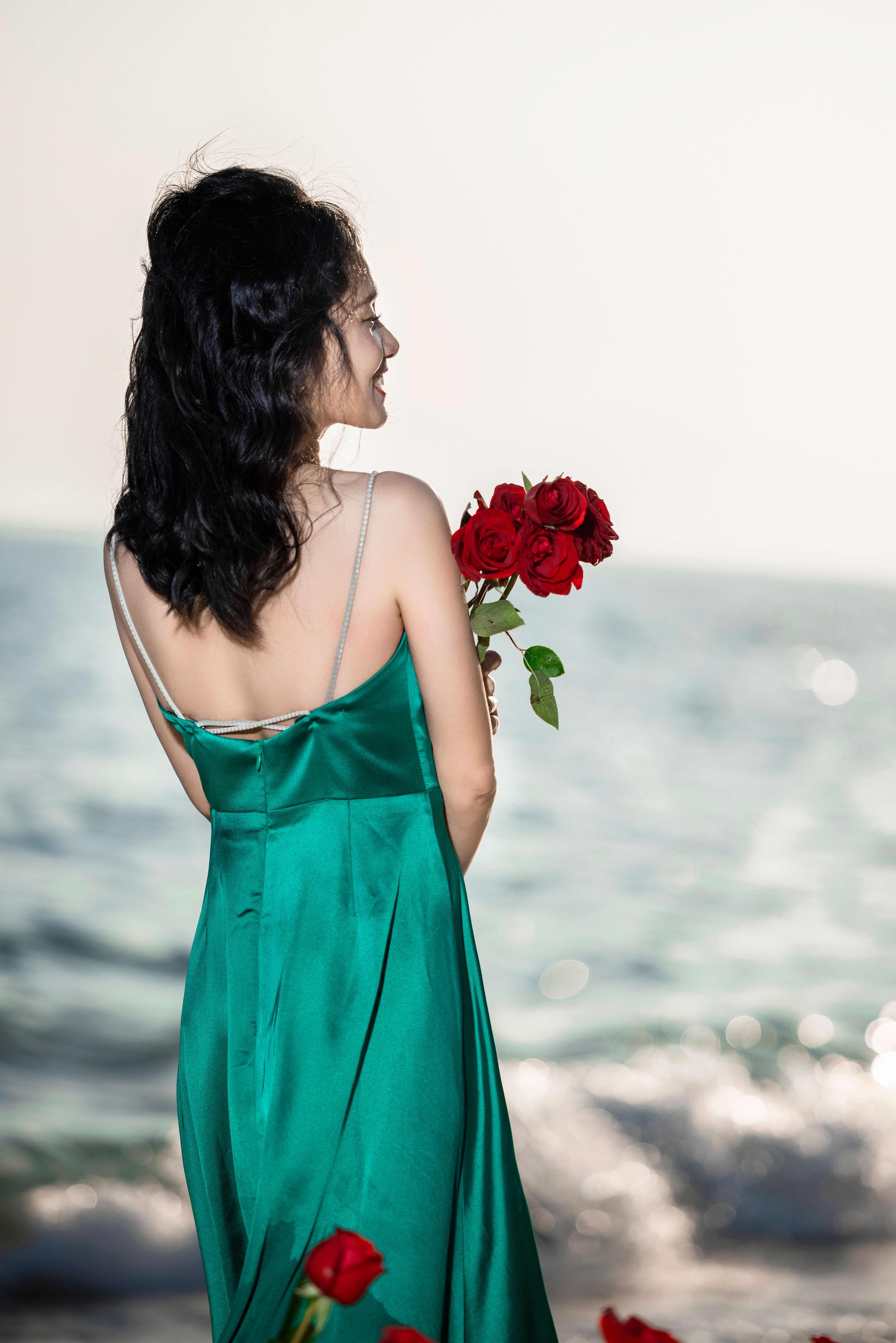 strapless open back dress Green Strapless Faille Mini Dress With 3D Flower main image 0