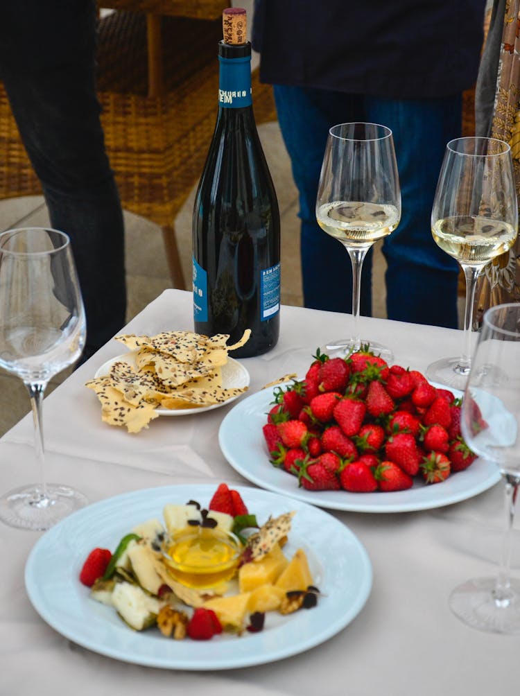 Food, Fruit And Wine On Table