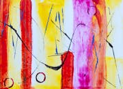 抽象表现主义艺术品色彩缤纷，大胆泼洒着丙烯酸颜料