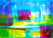 这幅抽象画大胆而充满活力，笔触色彩缤纷，构图富有动感