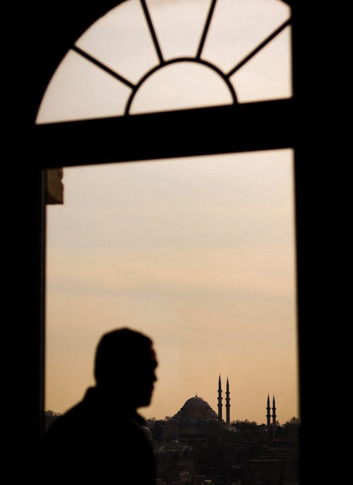 Silhouette of Man Head in Window with Hagia Sophia behind