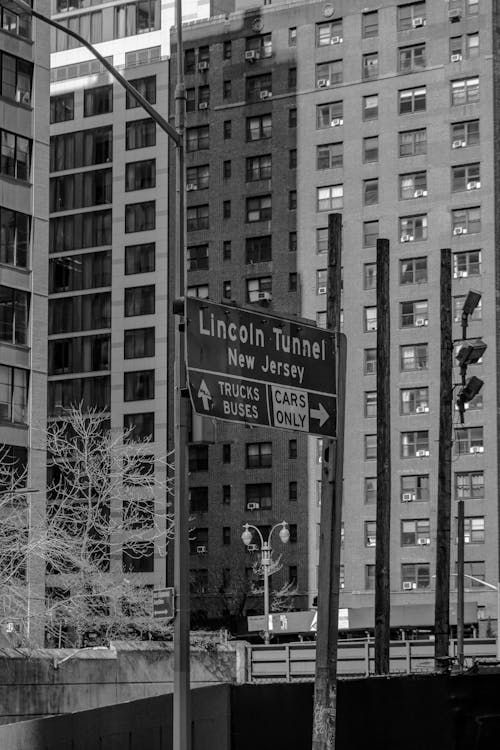 Street Sign in a City in Black and White 